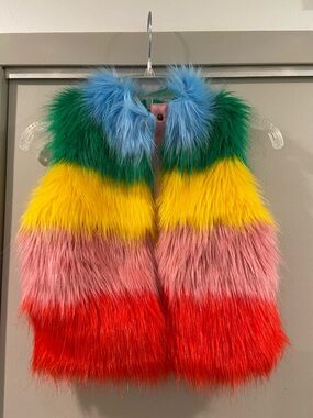 Mini Boden Colorblock Faux-Fur Vest in Blue, Green, Yellow, Pink, Red
